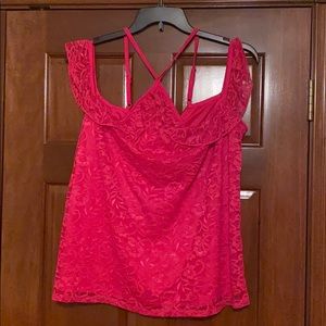 NWT super cute and lacy hot pink cold shoulder top